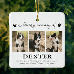 Modern Pet Loss Memorial Photo Ceramic Ornament<br><div class="desc">Simple pet memorial keepsake ornament featuring 3 pictures for you to replace with your own dog or cat,  their name,  and the sweet sympathy quote 'your life was a blessing,  your memory a treasure,  loving you always,  forgetting you never'.</div>