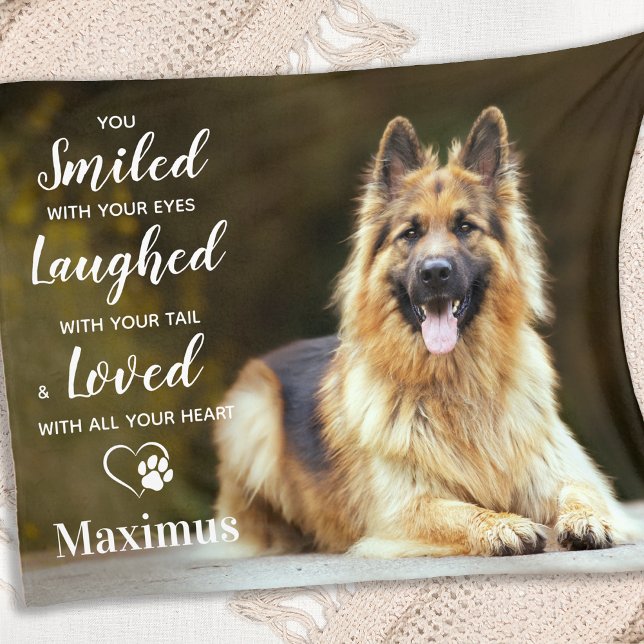 Modern Pet Loss Personalized Photo Dog Memorial Fleece Blanket (Creator Uploaded)