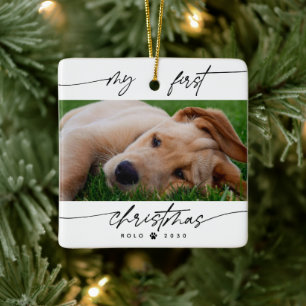 Modern Pet Lover's My First Christmas Photo Ceramic Ornament