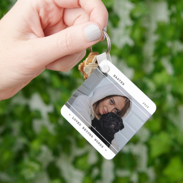 Modern Pet Memorial 2 Photo & Quote Keychain (Hand)