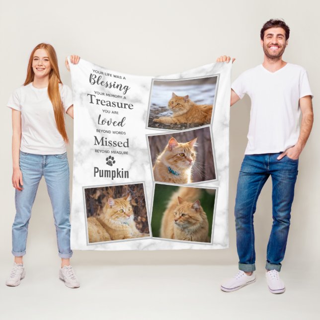 Modern Pet Memorial Photo Collage Fleece Blanket (In Situ)