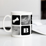 Modern Pet Monogram Photo Collage Coffee Mug<br><div class="desc">Customize this cute modern mug design with your favourite photos of your pooch! A great gift for any pet parent, this design features alternating squares of photos and crisp black blocks displaying a dog bone, paw print, heart, your dog or family monogram, and your pup's name in white lettering. Add...</div>