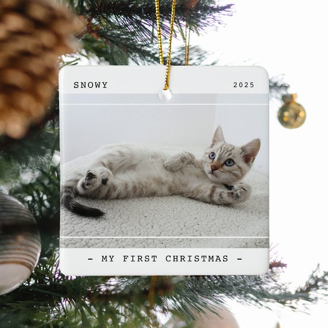 Modern Pet My First Christmas 2 Photo Ceramic Ornament (Creator Uploaded)