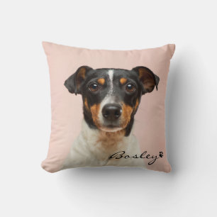 Modern Pet Photo Add Your Name Paw Print Throw Pillow