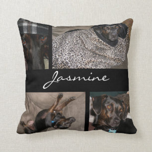 Modern Pet Photo Collage Monogrammed Throw Pillow