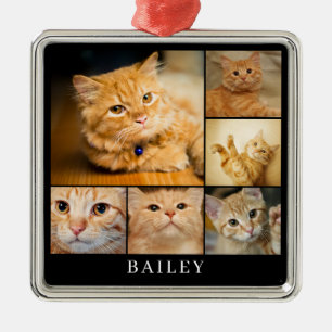 Modern Pet Photo Collage Personalized Metal Ornament