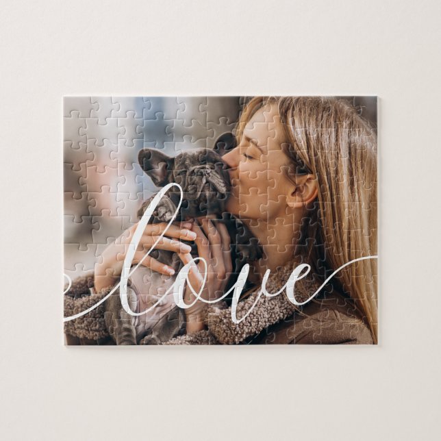 Modern Pet Photo Elegant Script Jigsaw Puzzle (Horizontal)