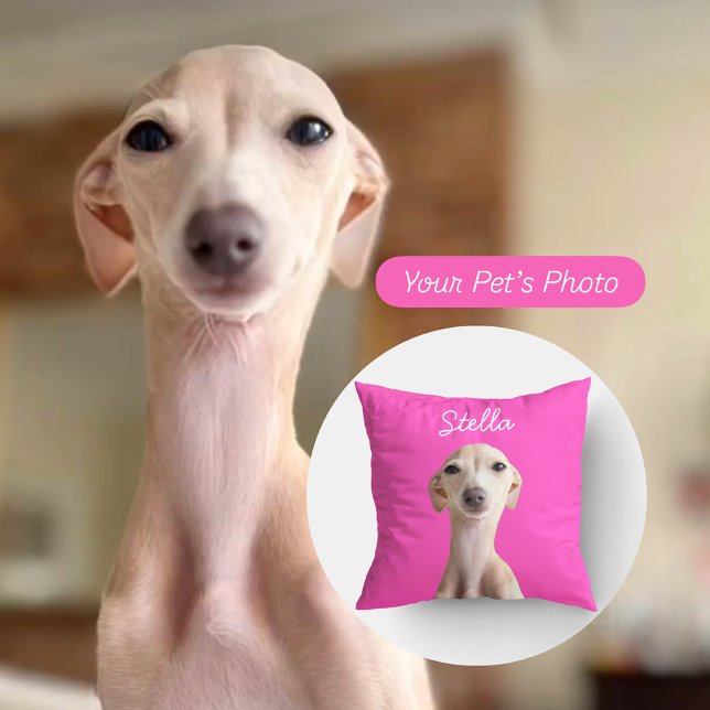 Modern Pet Photo + Name | Dog Dad Cat Mom Gift  Throw Pillow (Creator Uploaded)