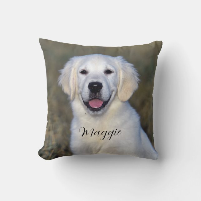 Modern Pet Photo Name Throw Pillow (Front)