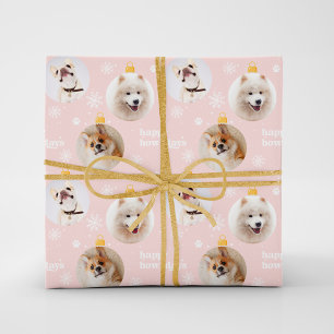 Modern Pet Photo Ornaments Custom Christmas Pink Wrapping Paper