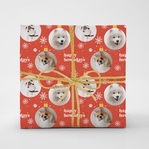 Modern Pet Photo Ornaments Custom Christmas Red Wrapping Paper