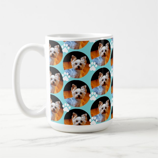 Modern Pet Photo Paw Print Pattern Turquoise Blue  Coffee Mug (Left)