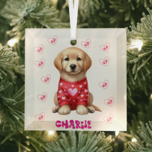 Modern Pet Photo Personalized Whimsical Dog Lover  Glass Ornament