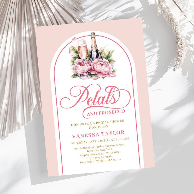 Modern petals and prosecco blush gold shower card (Modern petals and prosecco blush gold shower card)