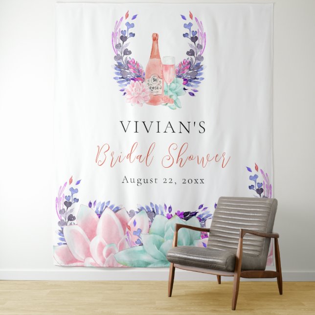 Modern Petals & Prosecco Succulent Bridal Shower Tapestry (In Situ)