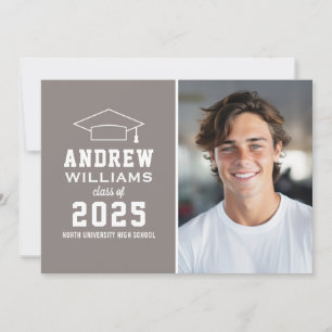 Modern Pewter Grey Photo Graduation Party Invitation