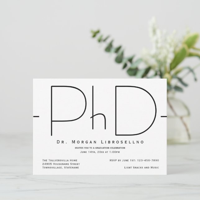 Modern PhD Graduation Invitation (Standing Front)
