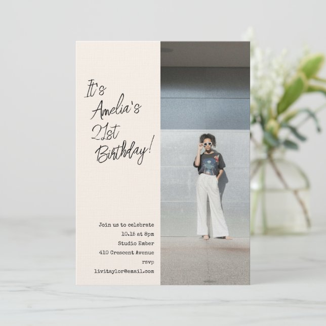 Modern Photo 21st Birthday Bash Party Invitation (Standing Front)