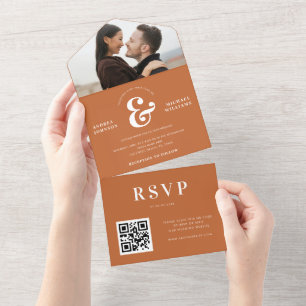 Modern Photo & Ampersand Wedding QR Code RSVP  All In One Invitation