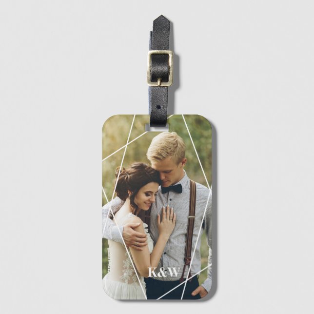 Modern Photo and Monogram Luggage Tag (Front Vertical)