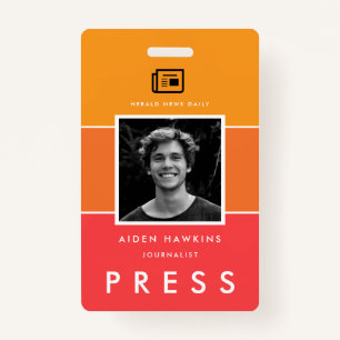 Modern photo and name Press ID Badge