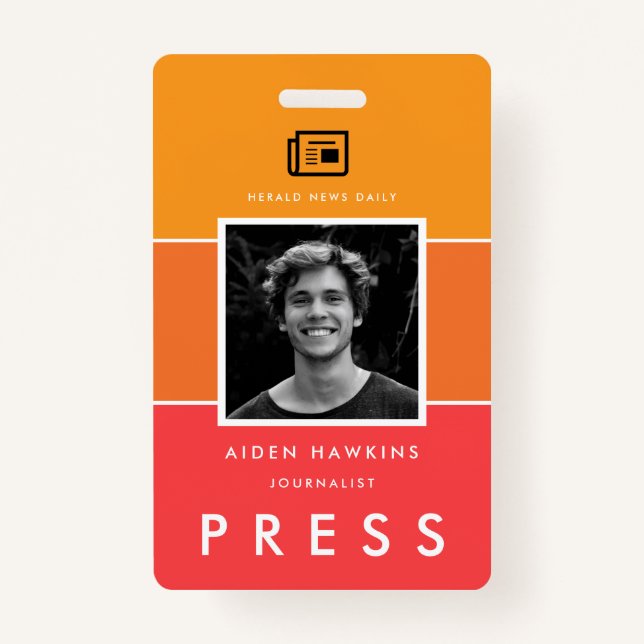 Modern photo and name Press ID Badge (Front)