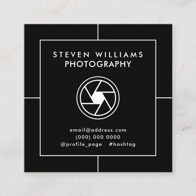 Modern photo and video framed  square business card (Front)