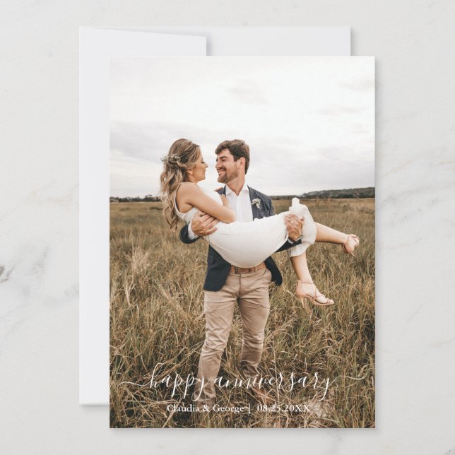 Modern Photo Anniversary Card – Minimalist Script (Front)