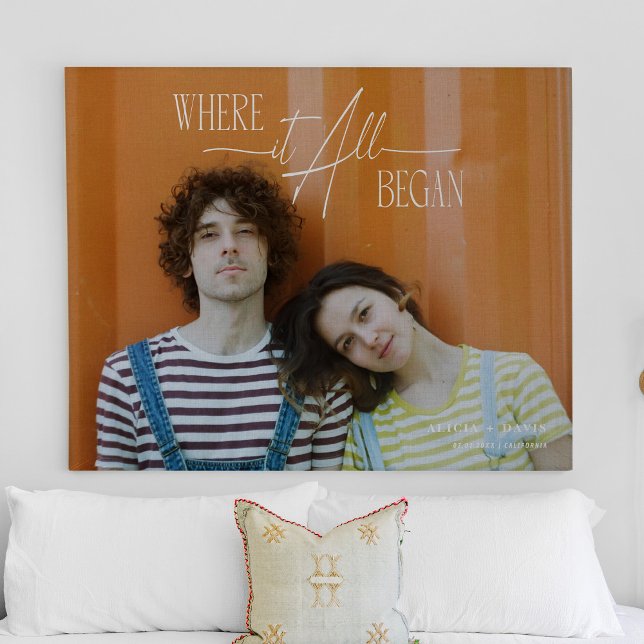 Modern Photo Anniversary Engagement Wedding Date Canvas Print (Creator Uploaded)