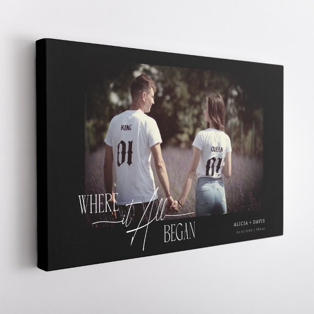 Modern Photo Anniversary Engagement Wedding Date Canvas Print (Creator Uploaded)