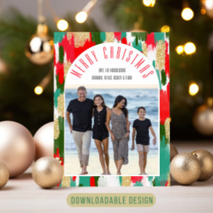 Modern Photo Arch Bright Brushstroke Christmas Holiday Card