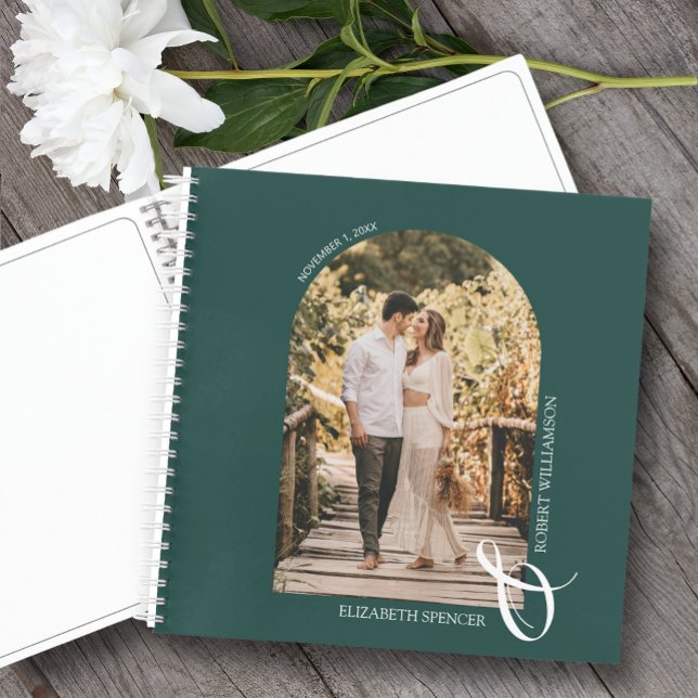 Modern Photo Arch Emerald Green Wedding Guest Book (Change the pages to any of the styles available. LOTS of colors in our collection.)