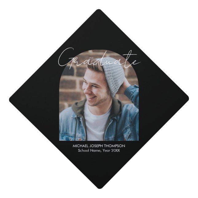 Modern Photo Arch Graduation Black Graduation Cap Topper (Front)