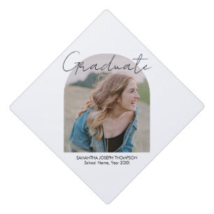 Modern Photo Arch Graduation Minimalistic White Cap Topper