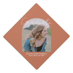 Modern Photo Arch Graduation Terracotta Cap Topper