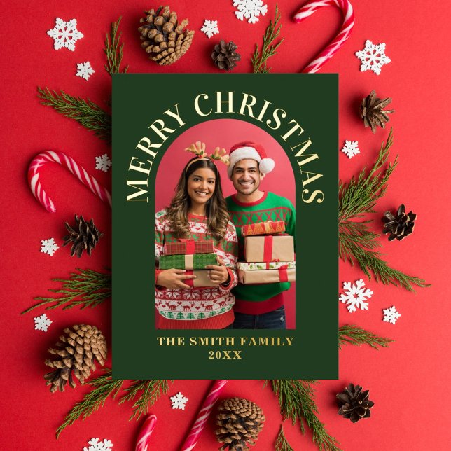 Modern Photo Arch Merry Christmas Foil Holiday Card (Creator Uploaded)