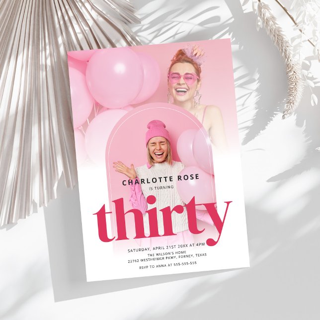 Modern Photo Arch Pink 30th Birthday Invitation (Creator Uploaded)