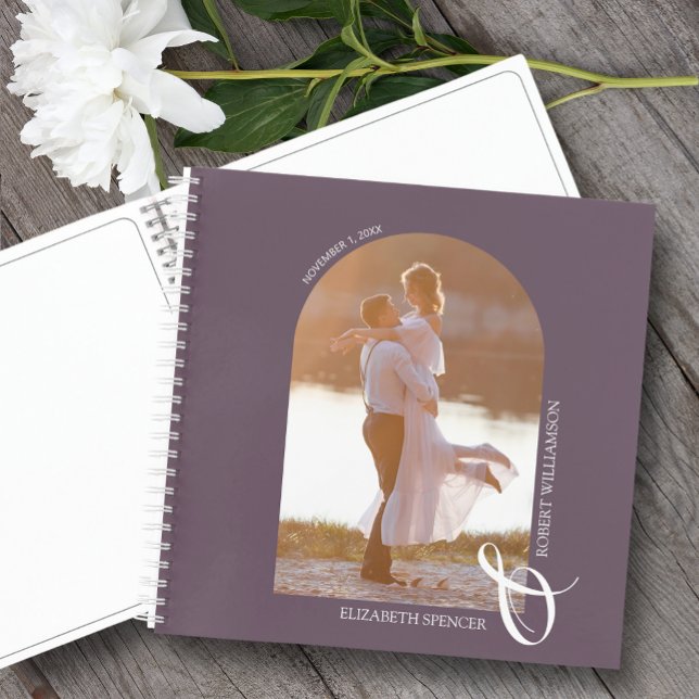 Modern Photo Arch Purple Wedding Guest Book (SOFT or HARD COVER,  choose page style and spine color. LOTS of colors in our collection.)