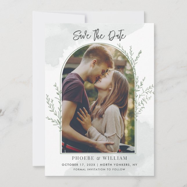 Modern Photo Arch Script Wedding Save The Date (Front)