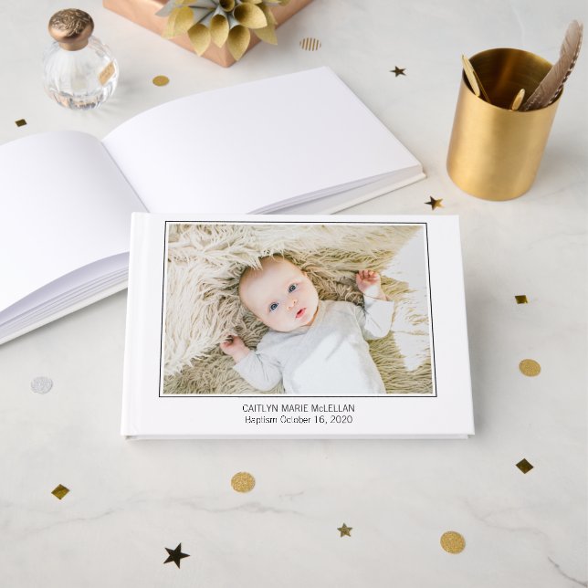 Modern Photo Baby Baptism Guest Book (Front Open)