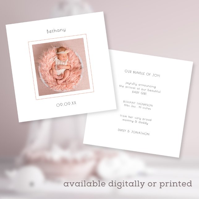 Modern Photo Baby Girl Birth Announcement (Creator Uploaded)