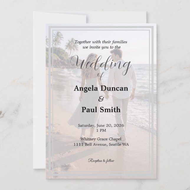 Modern Photo Background Wedding Invitation Card (Devant)