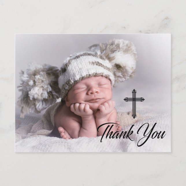 Modern Photo Baptism Thank You Postcard (Front)