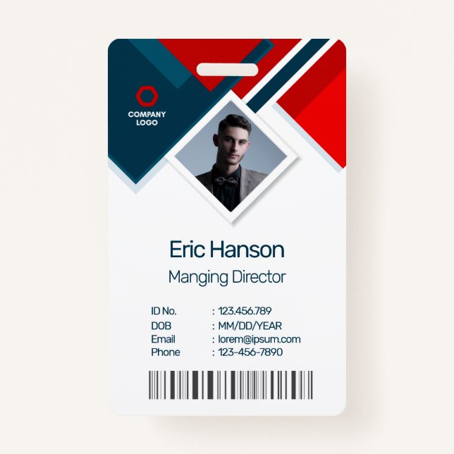 Modern Photo, Bar Code, Logo, Name Badge (Front)