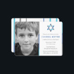 Modern Photo Bar Mitzvah Invitations | Blue   Teal<br><div class="desc">Modern blue photo Bar Mitzvah invitations. Personalize online with your son's photo and Mitzvah details. Star of David design with modern blue,  teal and grey accents.</div>