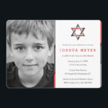 Modern Photo Bar Mitzvah Invitations | Red   Black<br><div class="desc">Cool,  modern photo Bar Mitzvah invitations. Personalize online with your son's photo and Mitzvah details. Star of David design with modern red,  black and grey accents.</div>