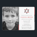 Modern Photo Bar Mitzvah Invitations | Red   Black<br><div class="desc">Cool,  modern photo Bar Mitzvah invitations. Personalize online with your son's photo and Mitzvah details. Star of David design with modern red,  black and grey accents.</div>
