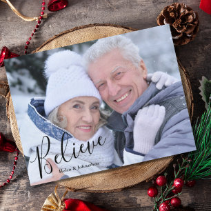 Modern Photo Believe Christmas Holiday Postcard