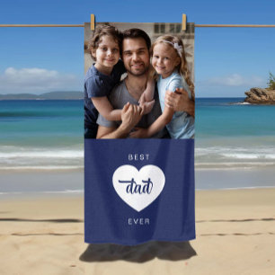 Modern Photo Best Dad Ever Blue Beach Towel