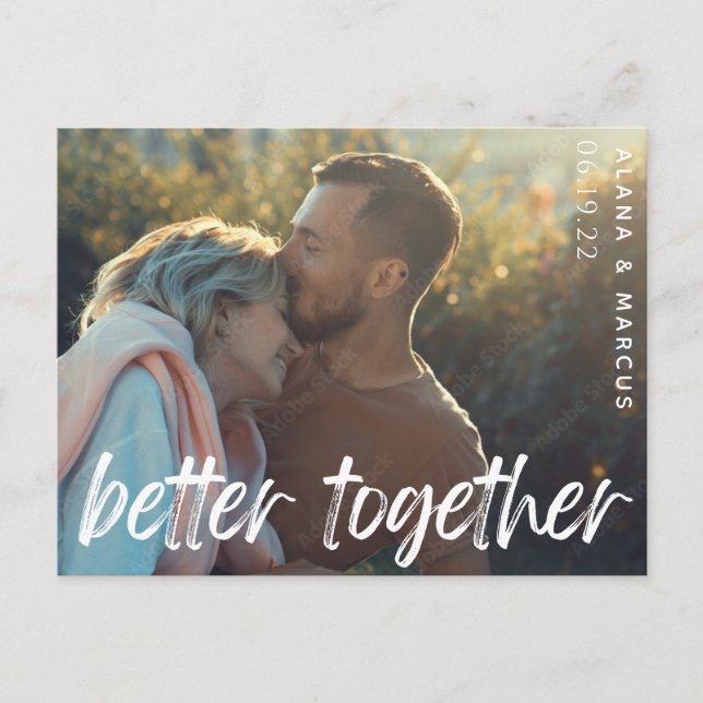 modern photo better together save the date announcement postcard (Front)